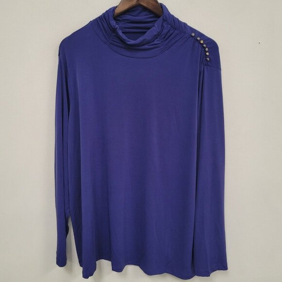 Susan Graver Womens Career Liquid Knit Mock Neck Top Size 2X Blue Office Modest - Picture 1 of 9